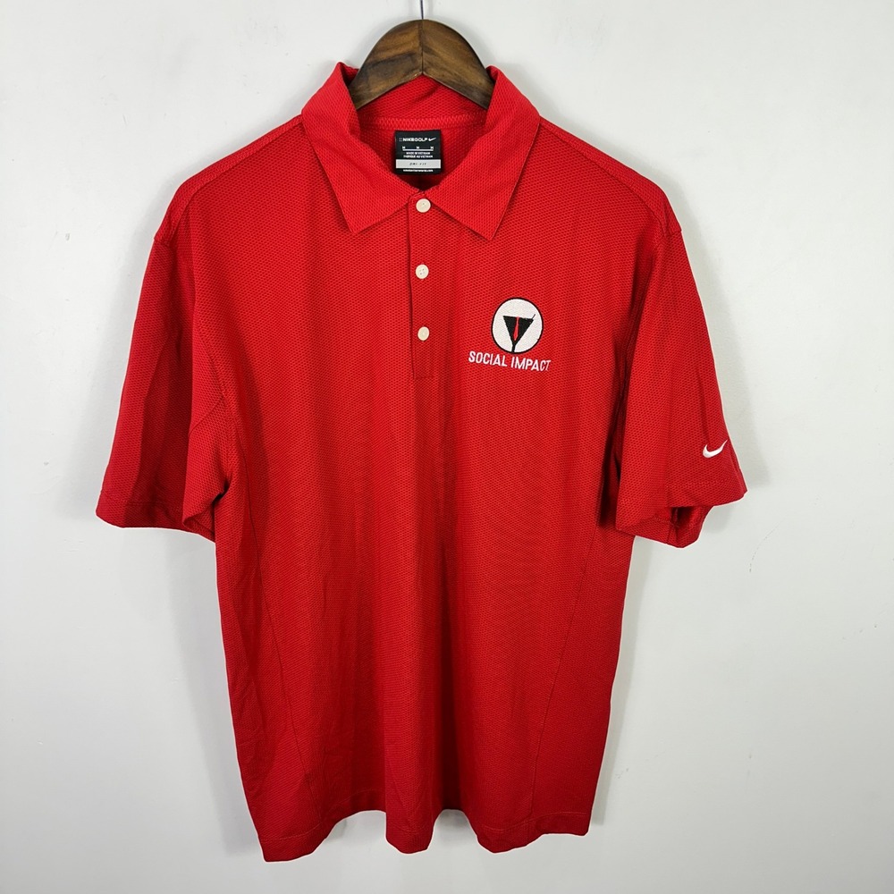Nike Golf Dri Fit Polo Shirt M Red‎ Social Impact Logo Performance Athletic NWT
